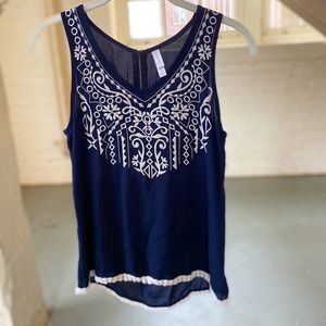 Navy- white detail tank top
